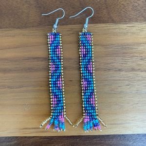 Handmade miyuki beaded long dangle earrings woman